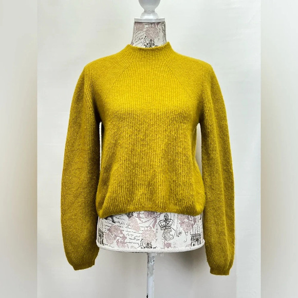 BANANA REPUBLIC Mustard yellow mock neck ribbed crop sweater size S - Picture 5 of 13